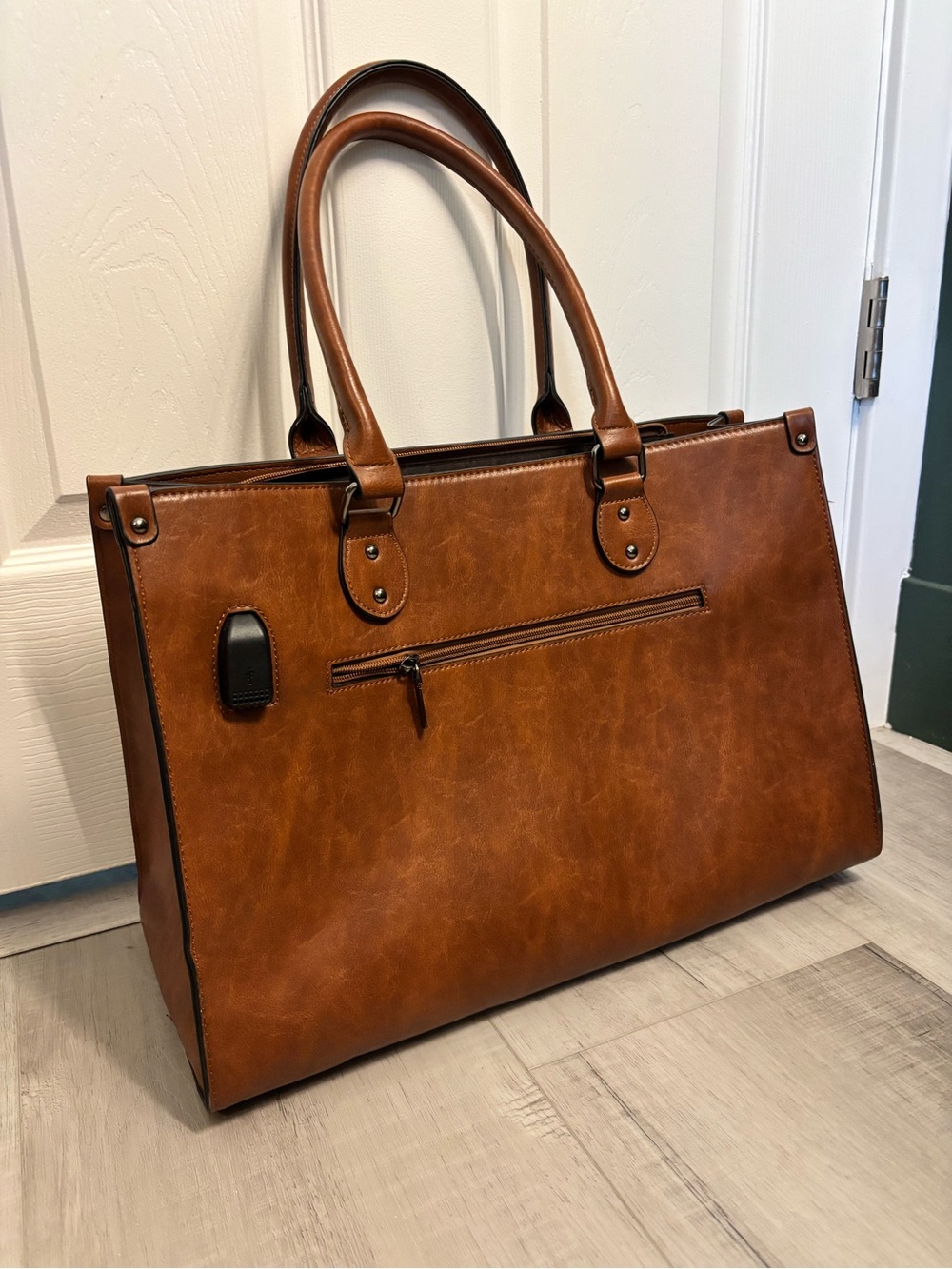 LOVEVOOK Brown Faux Leather Laptop Tote Work Bag USB Charging Port - Picture 4 of 12